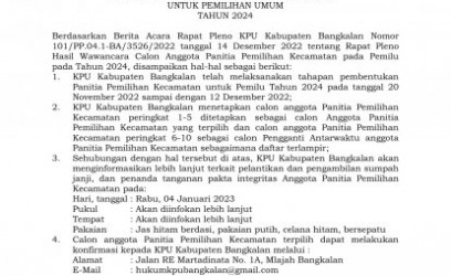 KPU Bangkalan Umumkan Hasil Seleksi Calon Anggota PPK Pemilu 2024